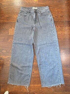 Hidden Los Angeles Nori Gray High Rise Wide Leg Raw Hem Denim Jeans-Sz.26